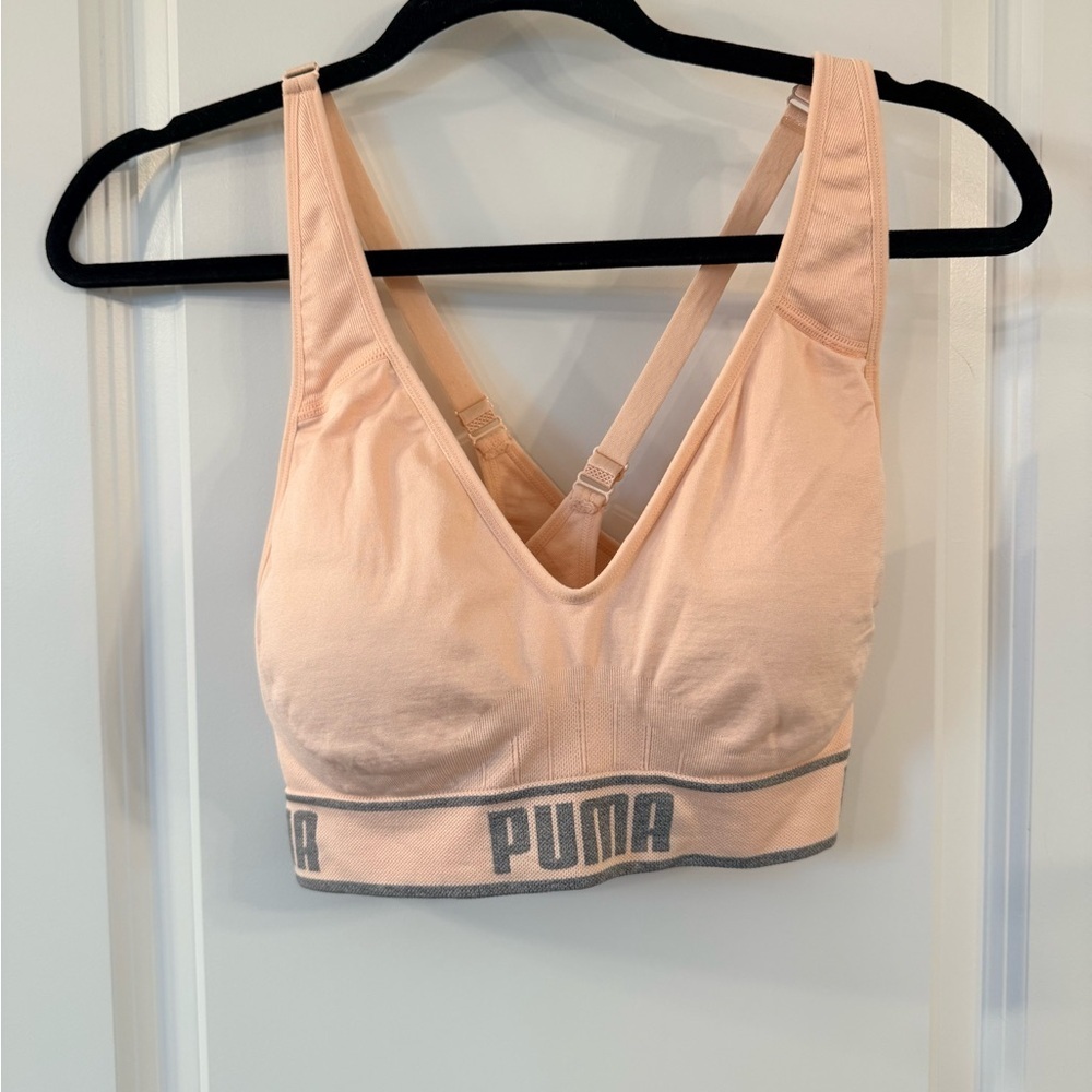 Puma Peach Seamless Padded Sports Bra with Logo Band (large) - Picture 2 of 5